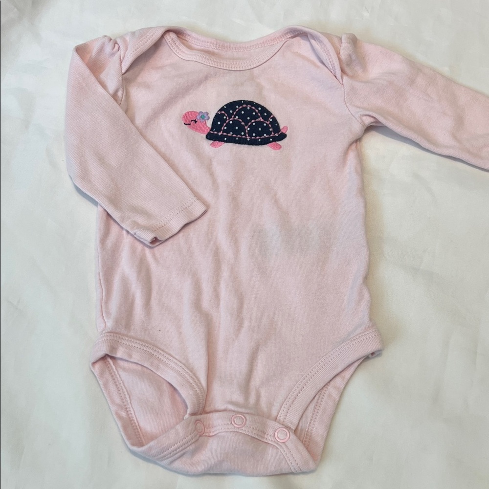 “Bundle 10/$13” Carters 0-3M Pink Turtle Print baby girl One Piece body suit